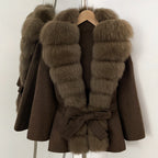 OFTBUY New Autumn Winter Clothes Women Big Natural Fox Fur Pinnacle 100% Wool Coat Female Belt Real Fur Collar Woolen Jacket