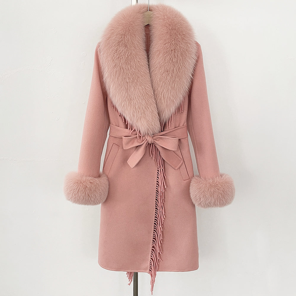 OFTBUY Short Real Fox Fur Wool Coat New Autumn Winter Clothes Women Fashion Natural Fur Woolen Jacket Female Tassel Overcoat