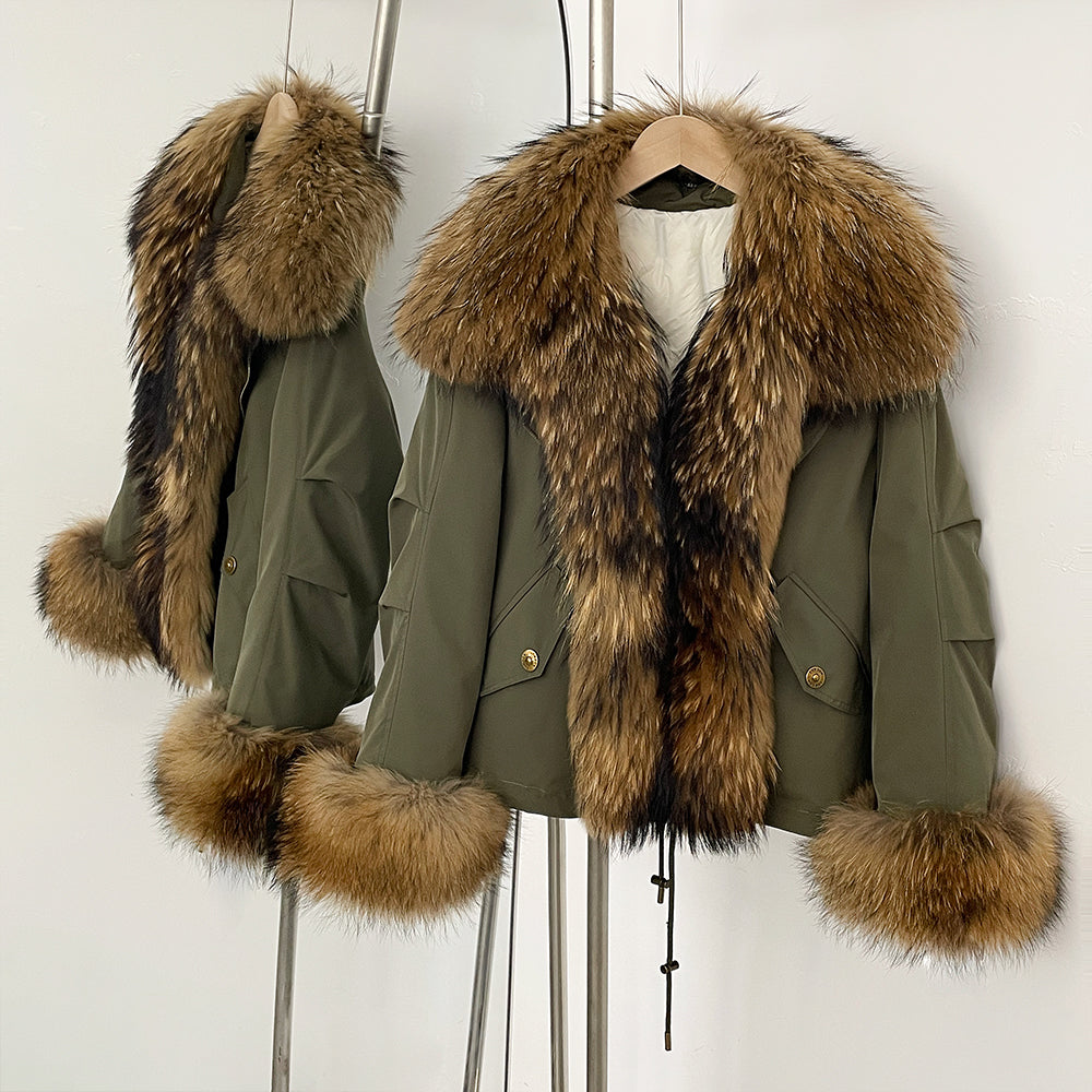 OFTBUY Fashion Warm White Duck Down Real Fur Top Clothes Female Big Natural Fox Fur Collar Coat New Autumn Winter Jacket Women