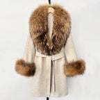 OFTBUY New Autumn Winter Top Clothes Women Belt Natural Fur Wool Coat Female Fashion Warm Woolen Jacket with Real Fox Fur Collar