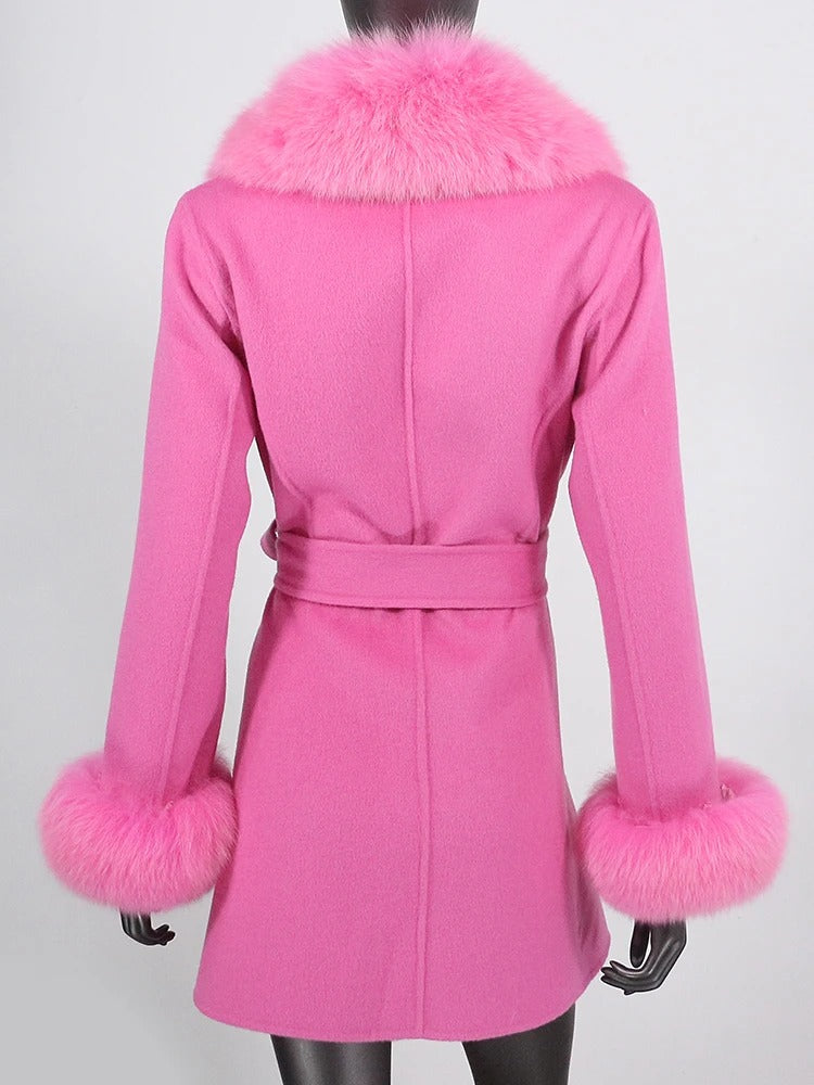 OFTBUY Double-sided Wool Coat Female New Autumn Winter Real Fox Fur Clothes Women Detachable Fur Cuffs Woolen Cashmere Jacket