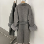 OFTBUY New Women's Double-Faced Wool Coat with Real Fox Fur Cuffs Belted Warm Winter Elegant Fashion Outerwear Wool Jacket Lady