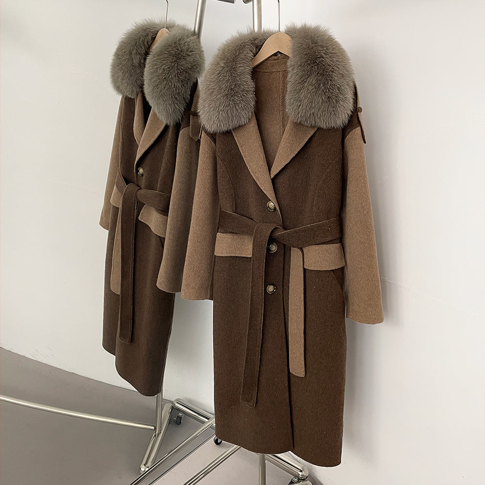 OFTBUY New Fashion Autumn Winter Clothes Women Real Fox Fur Wool Jacket Female Long Patchwork Double-faced Woolen Cashmere Coat