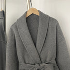 OFTBUY 100% Wool Wrap Belted Short Coat - Wide Shawl Lapel Real Fox Fur Cuff Luxury Double Sided Wool Jacket