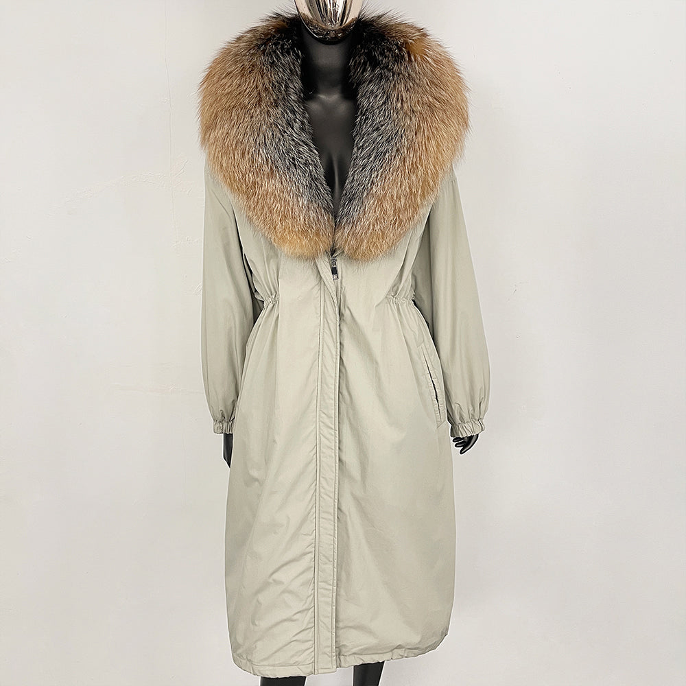 OFTBUY New Zipper Autumn Winter Clothes Women Natural Fox Fur Collar Goose Down Coat Long Warm Thickened Real Fur Puffer Jacket
