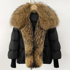 OFTBUY New Winter Large Real Raccoon Fur Puffer Coat Women Knit Sleeve White Duck Down Jacket Female Oversize Feather Down Parka