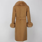OFTBUY Winter Jacket Women Long Natural Wool Blends Cashmere Real Fur Coat Double Breasted Belt Warm Streetwear New Fashion