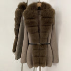 OFTBUY Metal Belt Knit Warm Winter Luxury Fashion Outerwear Sweater Cardigan New Women's Knit Coat with Full Real Fox Fur Front