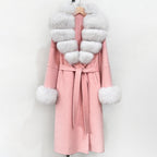 OFTBUY New Women's Double-Faced Wool Coat with Large Real Fox Fur Belted Warm Winter Luxury Fashion Outerwear Woolen Jacket Lady
