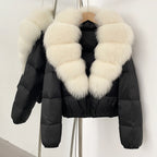 OFTBUY New Puffer Jacket Women with Large Natural Fox Fur Collar Short Fluffy Thick Parkas Female 90% White Duck Down Coat Lady