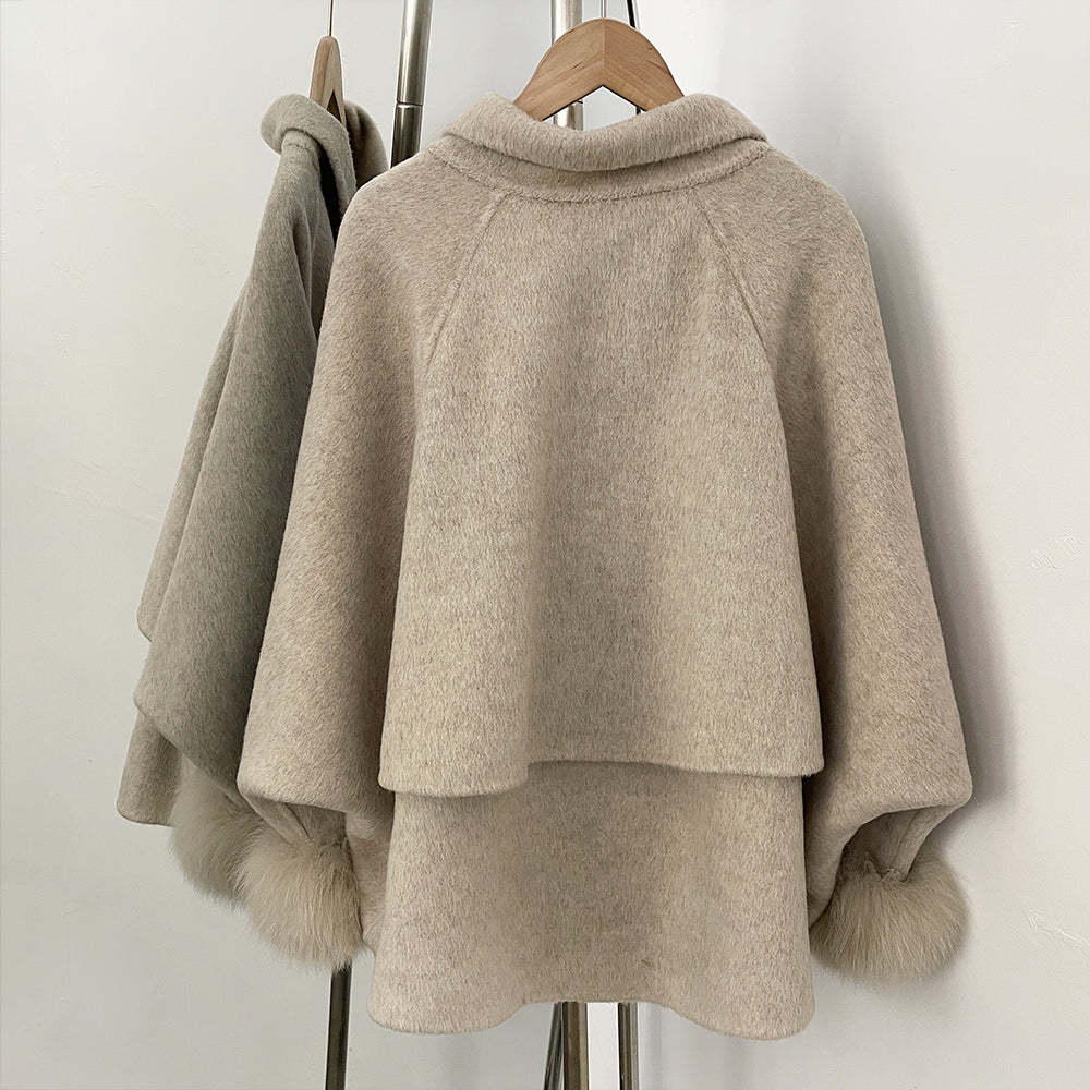 OFTBUY New Women's Double-Faced Wool Coat with Real Fox Fur Cuffs Lapel Collar Coat Design Warm Winter Elegant Fashion Outerwear
