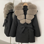 OFTBUY Natural Fox Fur Collar Fluffy Puffer Jacket Women Thickened Warm Real Fur White Duck Down Coat New Winter Parke Outerwear
