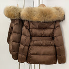 OFTBUY New Women's Duck Down Jacket with Large Real Fox Fur Hood Belted Waist Warm Winter Puffer Coat Lady Luxury Outerwear