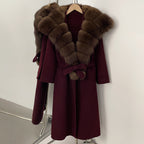 OFTBUY Long Belt Real Fur Wool Coat Female New Autumn Winter Warm Clothes Women Natural Fox Fur Collar Cashmere Woolen Jacket