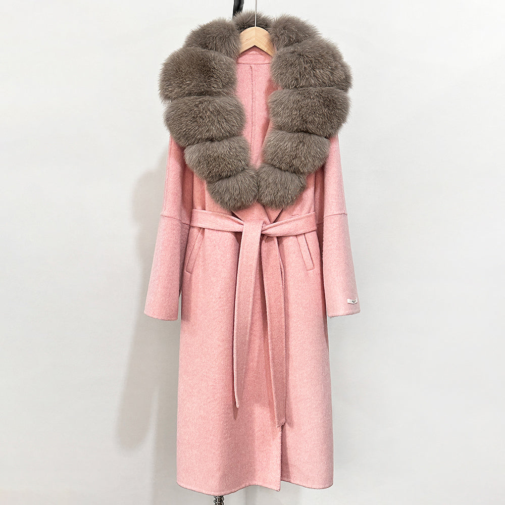 OFTBUY New Autumn Winter Top Clothes Female Long Big Real Fox Fur Collar Woolen Jacket Women Fashion Warm Cashmere Wool Coat
