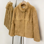 OFTBUY Women's Real Rabbit Fur Coat Luxury Camel Fur Jacket with Stand Collar New Warm Autumn Winter Clothes Female Outerwear