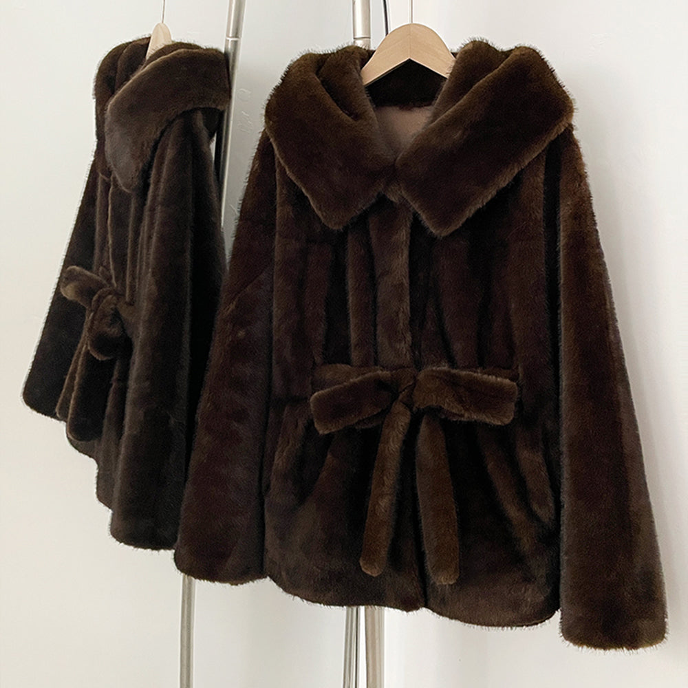 OFTBUY Wholesale Hooded Belt Faux Fur Coat Female Thickened Warm Fluffy Fake Fur Jacket Women New Winter Long Sleeve Fur Clothes Female