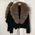 OFTBUY New Women's Knit Cardigan with Large Real Fox Fur Collar Loose Fit Warm Winter Fashion Lady Outerwear Sweater Female