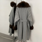 OFTBUY Trim Belted Warm Winter Coat Elegant Fashion Outerwear Female Long Sweater New Women's Knit Coat with Full Real Fox Fur