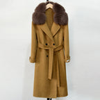 OFTBUY Natural Real Fox Fur Collar Women New Autumn Winter Loose Cashmere Wool Blends Coat Long Woolen Jacket Outerwear