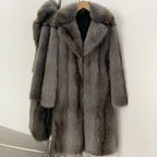 OFTBUY Luxury Long-Line Notch Lapel Faux Fur Coat - Elegant Winter Vegan Fur Overcoat