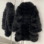 Back view of tiered horizontal panel genuine fox fur winter jacket