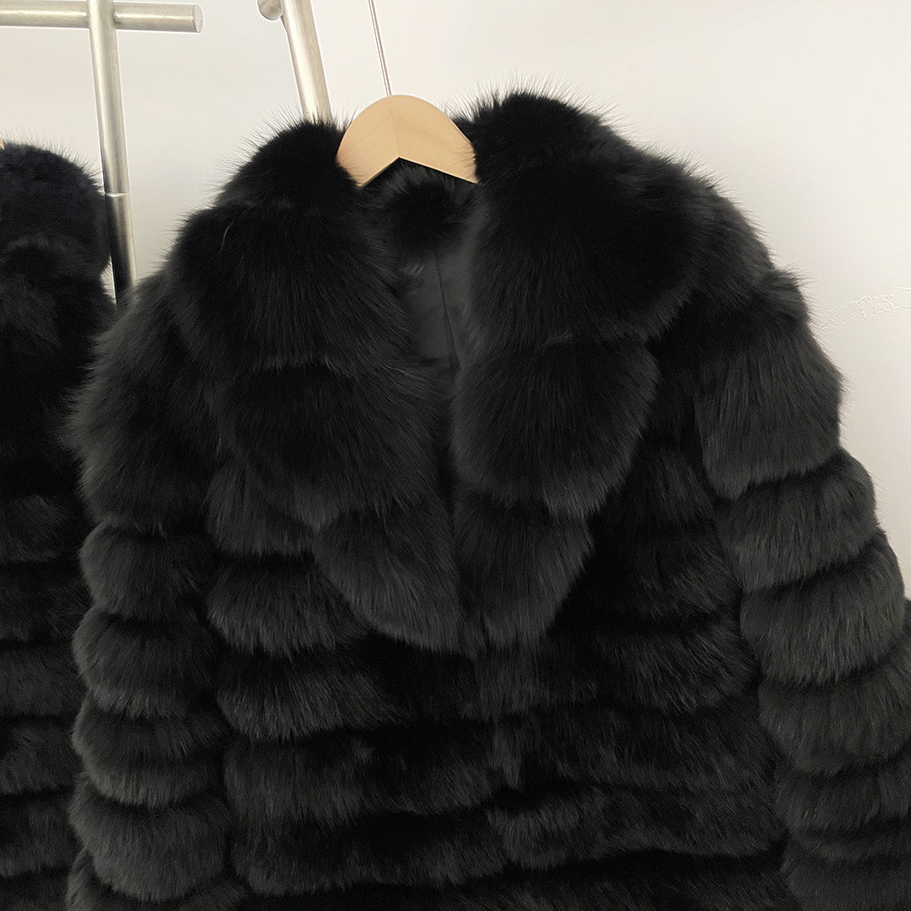 OFTBUY Luxury 100% Real Fox Fur Coat - Mid-Length Winter Tiered Fur Jacket for Women