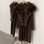 OFTBUY New Autumn Winter Knit Clothing Female Long Big Real Fox Fur Collar Sweater Women Warm Fashion Elegant Cardigan Coat