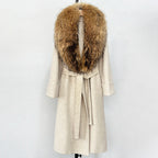 OFTBUY Long Belt 100% Wool Coat with Real Fox Fur Collar Warm Natural Fur Woolen Jacket Female New Autumn Winter Clothing Women