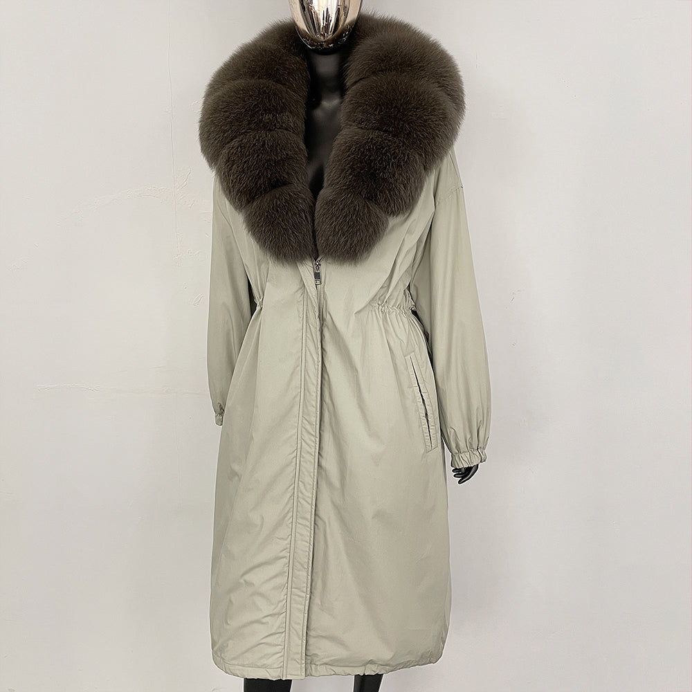 OFTBUY New Zipper Autumn Winter Clothes Women Natural Fox Fur Collar Goose Down Coat Long Warm Thickened Real Fur Puffer Jacket