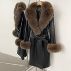 OFTBUY New Autumn Winter Clothes Women Long Faux Fur Jacket Female Fashion Vintage Belt Faux Leather Coat Outerwear Streetwear