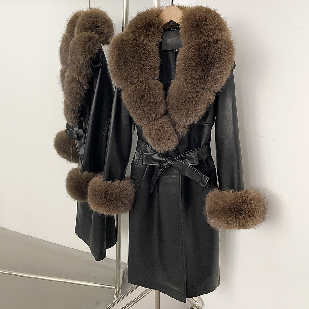 OFTBUY New Autumn Winter Clothes Women Long Faux Fur Jacket Female Fashion Vintage Belt Faux Leather Coat Outerwear Streetwear