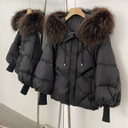 OFTBUY Thicken Warm Knitted Sleeve Coat New Winter Large Real Fur Hooded Puffer Jacket Women White Duck Down Mid Long Parka