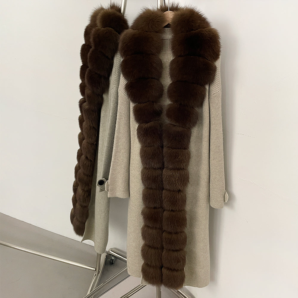 OFTBUY Elegant Fashion Outerwear Female New Women's Knit Long Coat with Full Real Fox Fur Warm Winter Natural Fur Collar Sweater