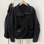 OFTBUY Short Zipper Real Fox Fur Woolen Jacket Fashion Casual Long Sleeves Woo Coat Female with Bag New Autumn Clothes Women