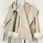 OFTBUY Pockets Elegant Warm Winter Fashion Outerwear Female New Women's Double-Faced Wool Coat Lapel Collar Belt Real Fox Fur