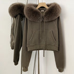 OFTBUY Casual Y2K Hoodie Real Fox Fur Collar Thickened Streetwear Hiphop Hoodie Sweatshirt Vintage Rock Goth Loose Punk Jacket