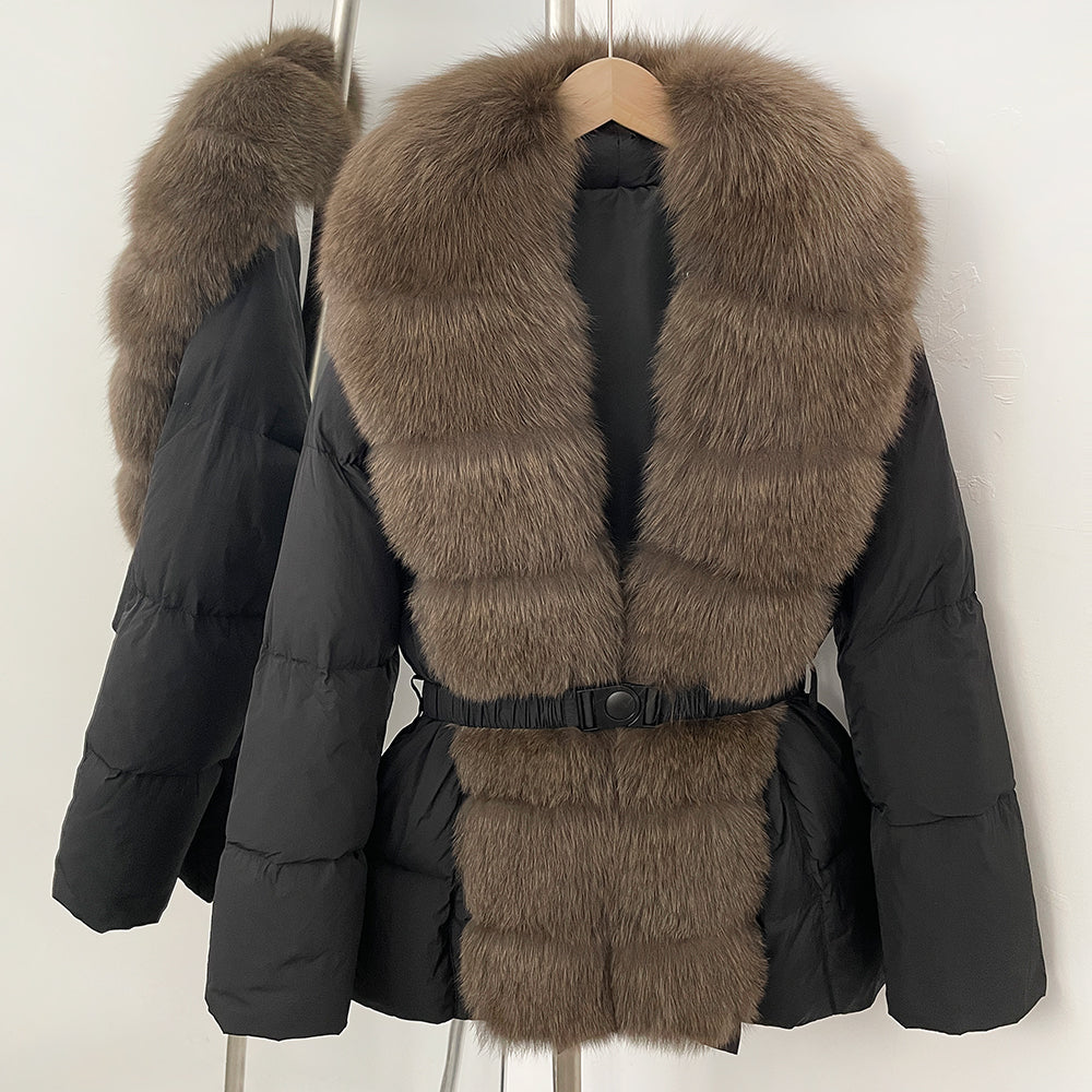 OFTBUY Big Natural Fox Fur Collar Puffer Jacket Female New Autumn Winter Thick Warm Clothes Women Fluffy Real Fur Duck Down Coat