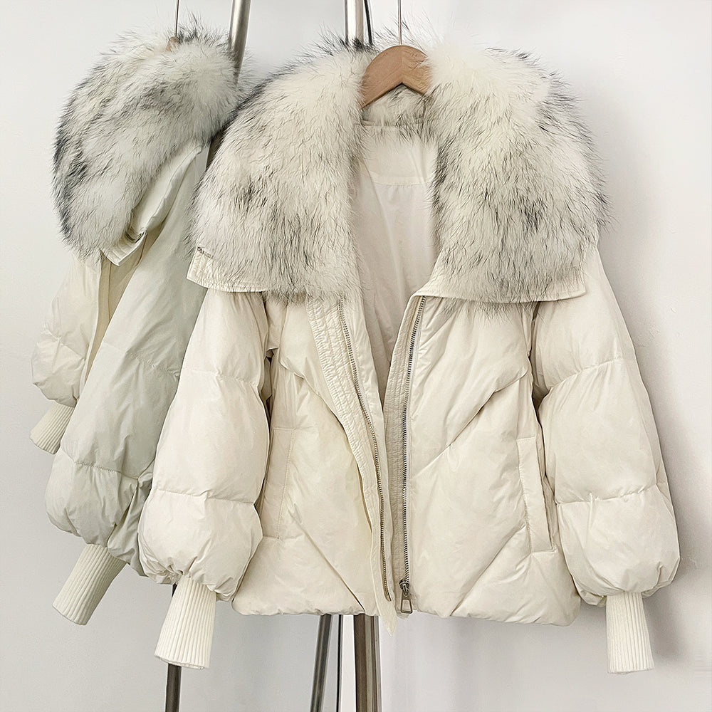 OFTBUY New Winter Loose Top Clothing Women Fashion Oversize Real Fox Fur Collar Duck Down Coat Female Natural Fur Puffer Jacket