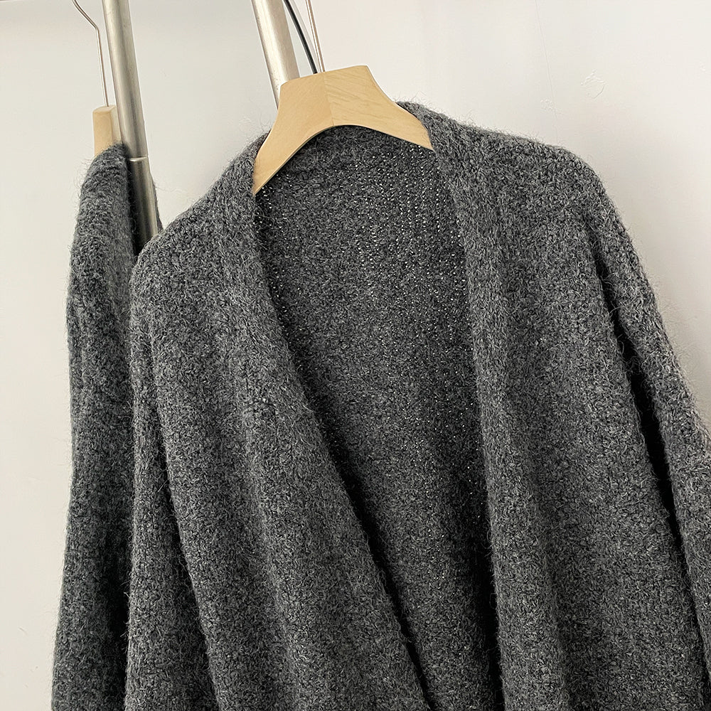 OFTBUY No Placket Long Sleeves Knitwear Jacket Long Real Fox Fur Pocket Cardigan Sweater Women New Spring Autumn Knitted Clothes