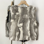 OFTBUY New Autumn Winter Clothes Outerwear Women Natural Patchwork Real Rex Rabbit Fur Vest V-Neck Natural Fur Waistcoat Female