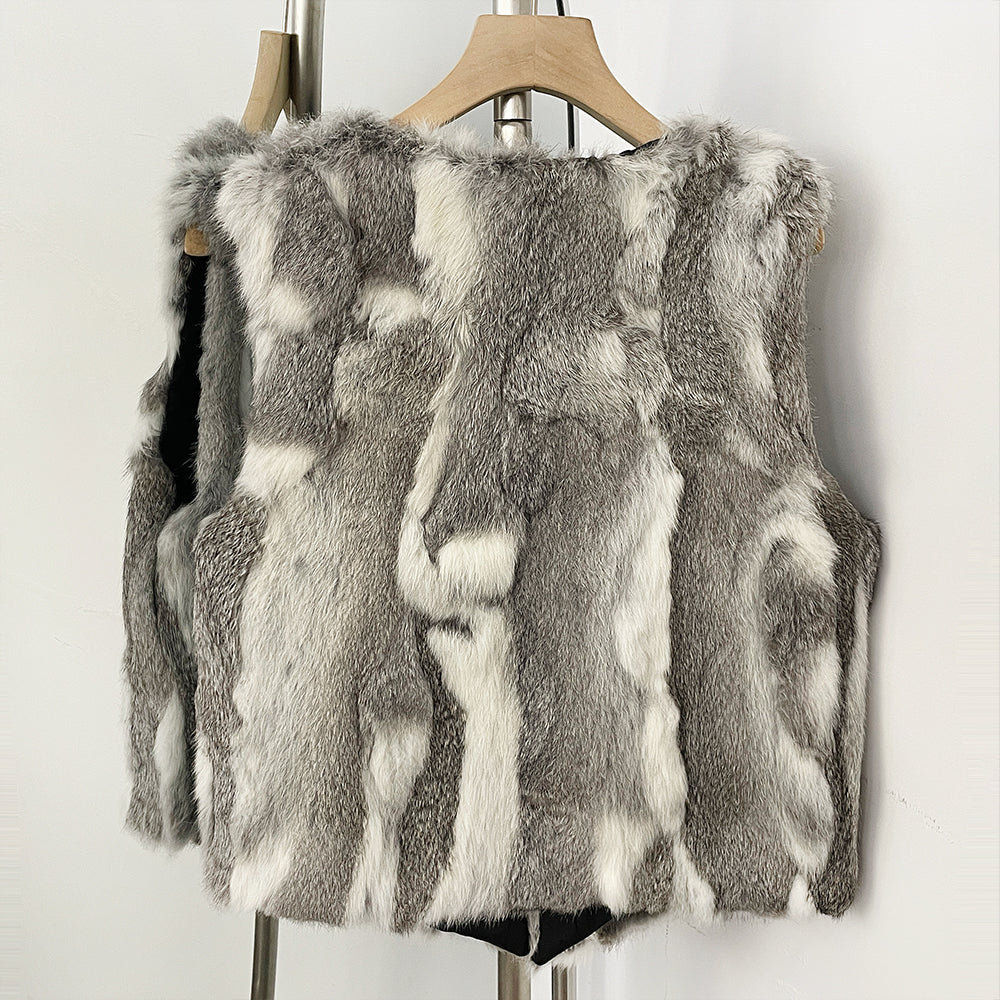 OFTBUY New Autumn Winter Clothes Outerwear Women Natural Patchwork Real Rex Rabbit Fur Vest V-Neck Natural Fur Waistcoat Female