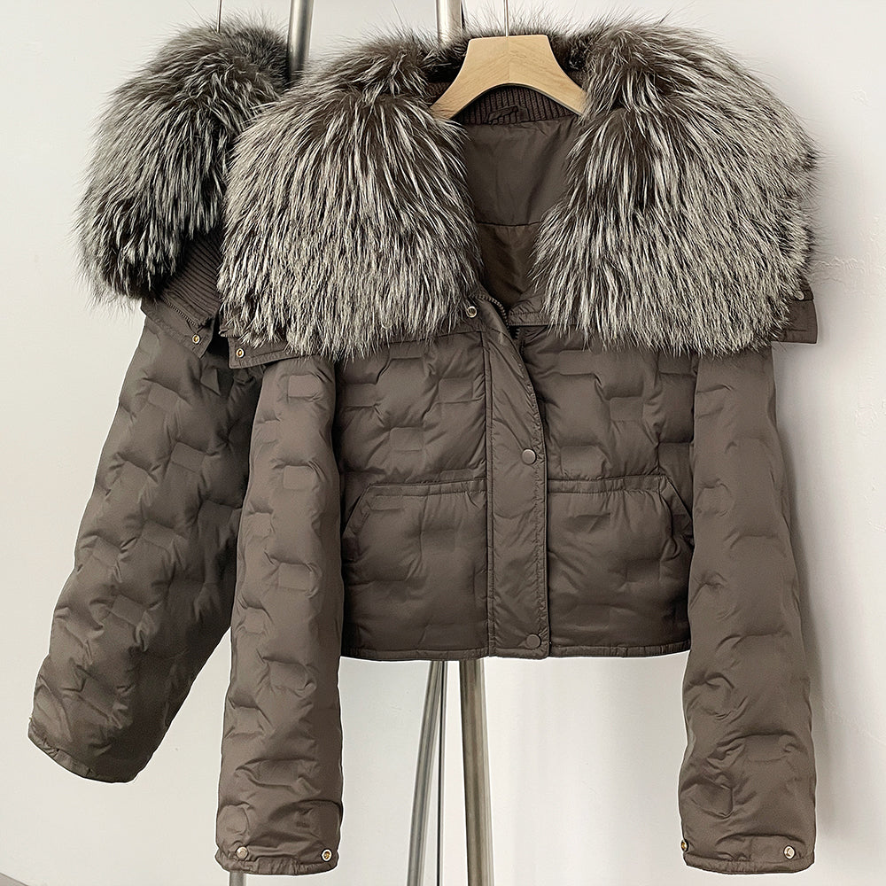 OFTBUY Thickened Warm Fluffy Real Fox Fur Puffer Jacket Women Short Long Sleeve White Duck Down Coat Female New Winter Clothing