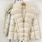OFTBUY Big Natural Fox Fur Collar Duck Down Coat Female Hooded Thick Warm Top Clothes Women Fashion Real Fur Puffer Jacket