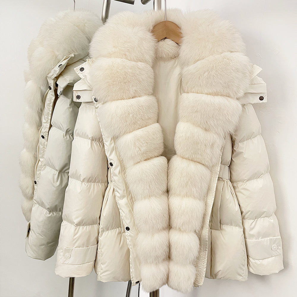 OFTBUY Big Natural Fox Fur Collar Duck Down Coat Female Hooded Thick Warm Top Clothes Women Fashion Real Fur Puffer Jacket