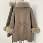 OFTBUY Belt Loose Cloak Natural Fur Woolen Jacket Real Fox Fur Collar and Cuffs Wool Coat Female New Autumn Winter Clothes Lady