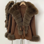 OFTBUY cardigan women Sweater Female New Women's Knit Coat with Real Fox Fur collar Belt Luxury Warm Winter Fashion Outerwear