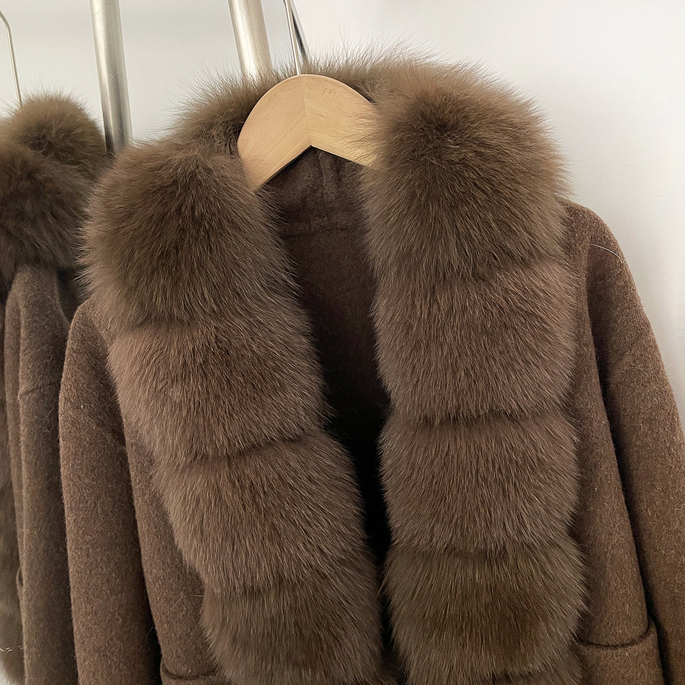 OFTBUY New Autumn Warm Winter Woolen Clothes Outerwear Women's Wool Coat with Real Fox Fur Trim Luxury Jacket with Natural Fur