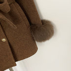 OFTBUY Gold Buttons Belted Bow Warm Winter Elegant Fashion Outerwear New Women's Double Face Wool Coat with Real Fox Fur Cuffs
