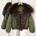 OFTBUY Autumn Winter Clothes Women White Goose Down Coat Natural Fur Puffer Jacket Female Short Big Real Fox Fur Jacket Fashion